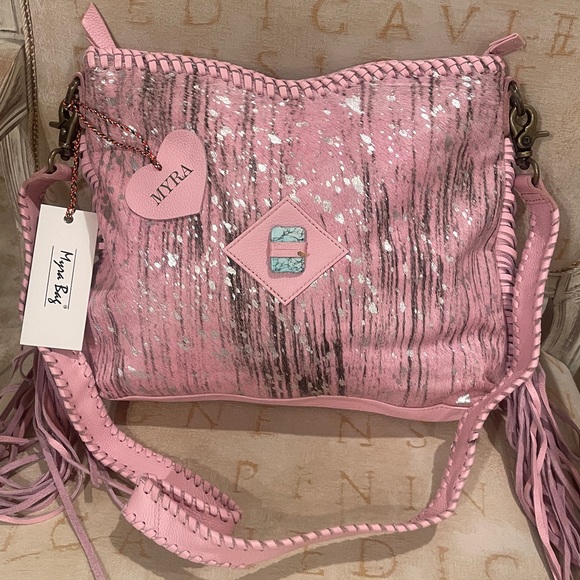 MYRA- Silver Rose Trail Leather & Hairon Bag- (BEAUTIFUL BAG) - Picture 1 of 6
